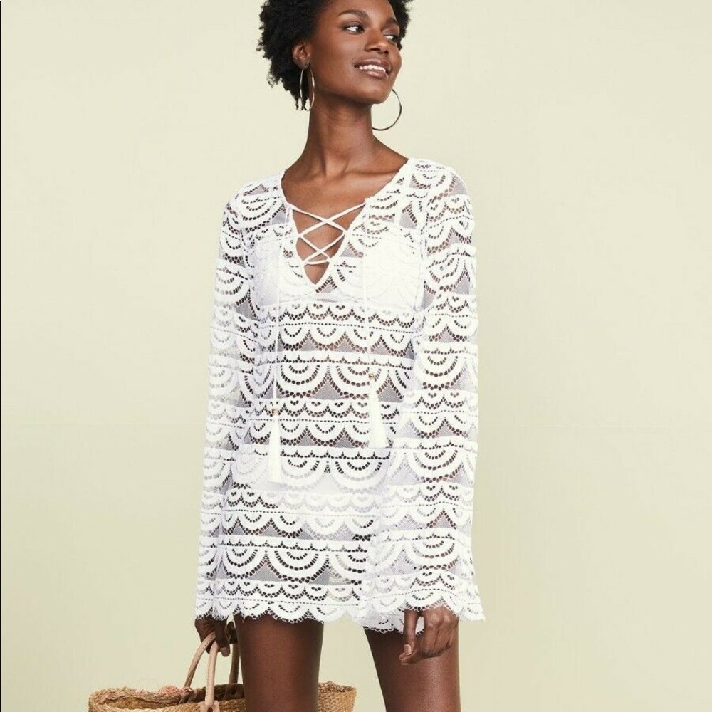PilyQ Noah Tunic Crochet Swim Dress Coverup White